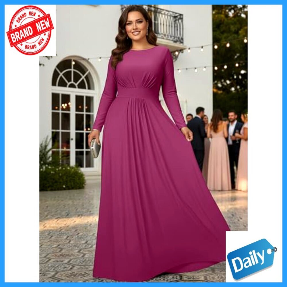 Long Sleeve Empire Waist Maxi Dress Formal Gown Plus Size - Picture 2 of 6